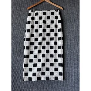 Ann Taylor Black PatchworkCrochet Lace Checkerboard Pencil Geometric Skirt 6